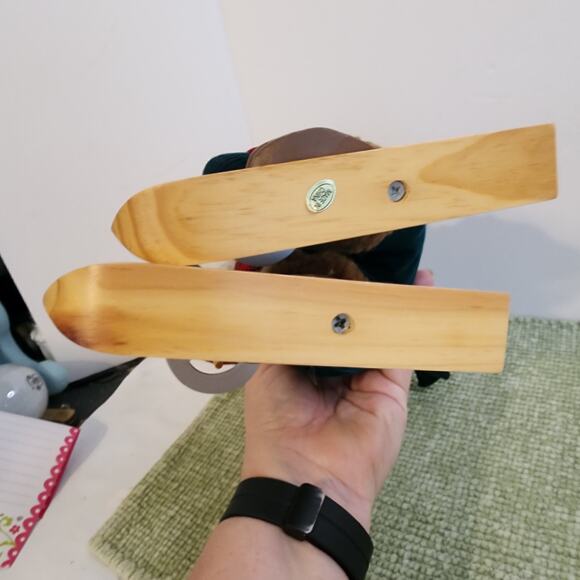 Vintage Skiing Santa Claus Figure Red Sweater Wood Skis 12" Christmas Decor - Picture 6 of 8